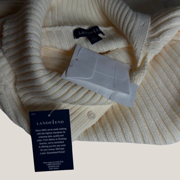 Land’s End Cream Ribbed Knit Sweater – Button Collar Pullover, Cozy Winter Class - Picture 5 of 8